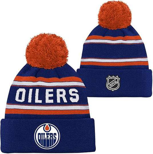 Kid's Edmonton Oilers NHL Jacquard Cuff Knit Pom Toque