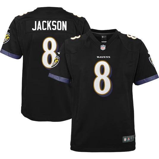 Maillot de l'équipe de jeu Nike des Ravens de Baltimore Lamar Jackson pour jeunes
