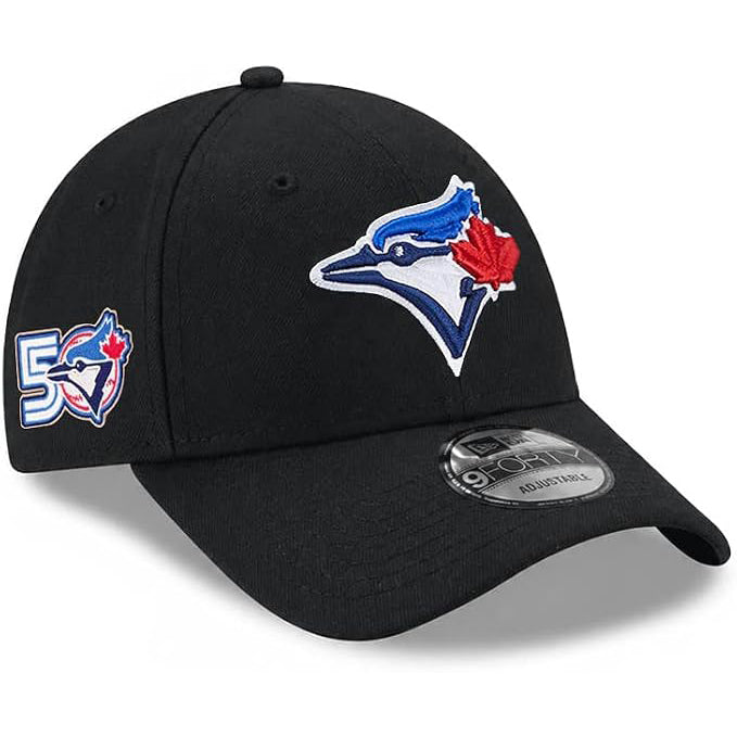 Load image into Gallery viewer, Toronto Blue Jays 50th Season Side Patch MLB 9FORTY Black Adjustable Cap - Sport Army