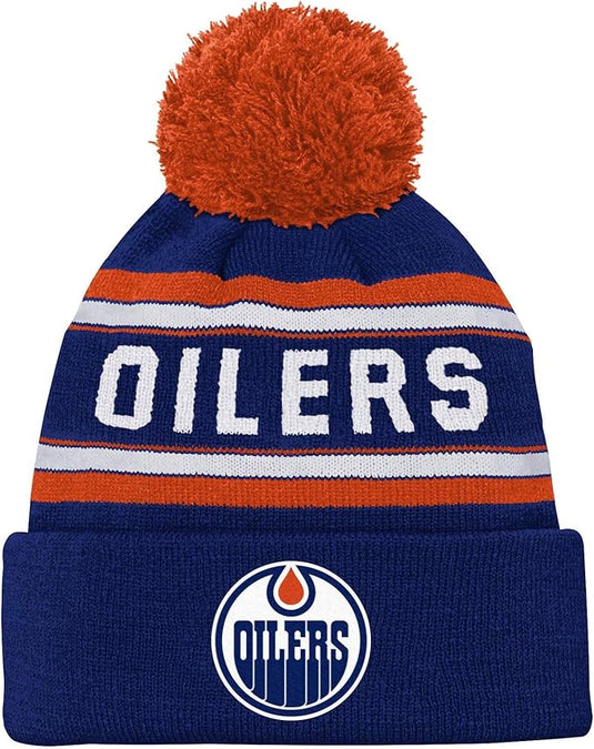 Kid's Edmonton Oilers NHL Jacquard Cuff Knit Pom Toque