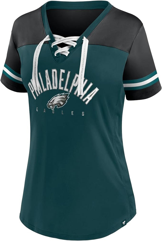 Ladies' Philadelphia Eagles NFL Blitz & Glam Lace up V-Neck T-Shirt