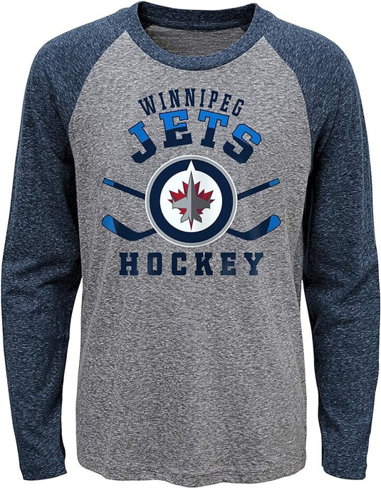 Youth Winnipeg Jets NHL Cross Stick Long Sleeve Raglan T-Shirt