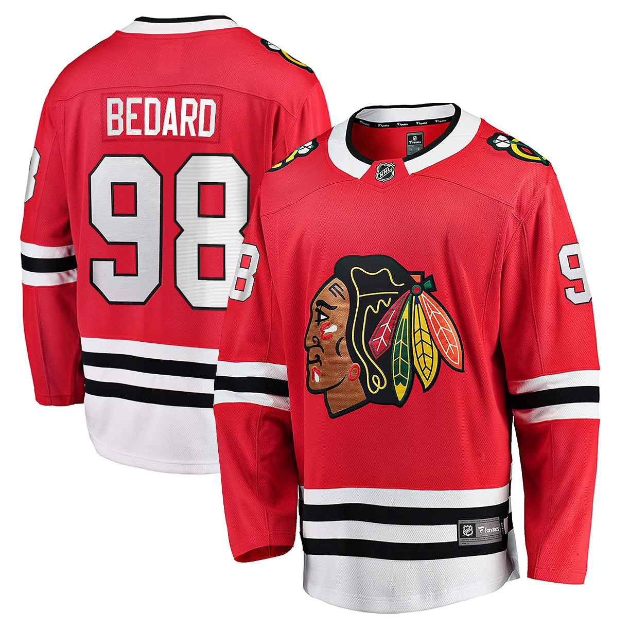 Fan sports custom Connor Bedard Blackhawks jersey at Canucks game