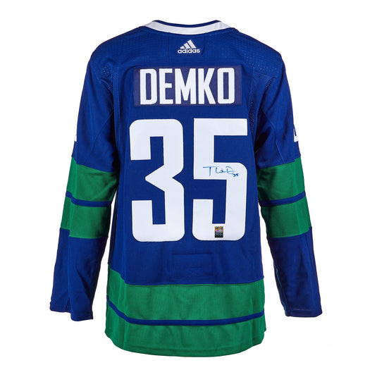 Thatcher Demko Signed Vancouver Canucks Adidas Pro Home Blue Jersey