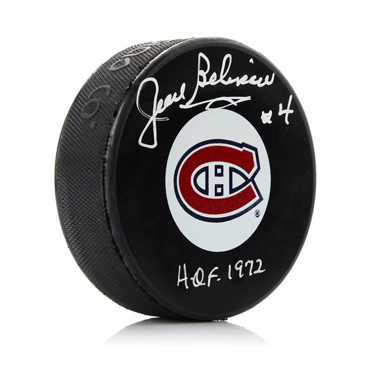 Jean Beliveau Signed Montreal Canadiens Puck with HOF 1972 Note