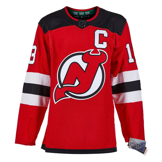 Nico Hischier Signed New Jersey Devils Adidas Pro Home Red Jersey