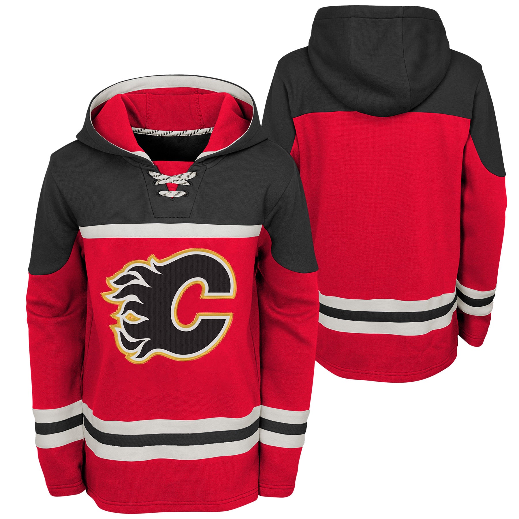 NHL Youth Calgary Flames Stated Red Full-Zip Hoodie, Size: Large