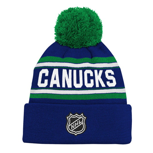 Youth Vancouver Canucks NHL Wordmark Jacquard Cuffed Knit Pom Pom Toque