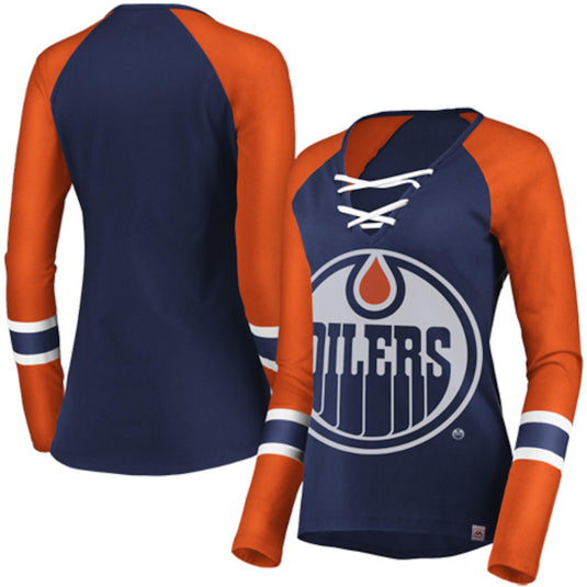 Raglan à lacets à manches longues de la LNH des Oilers d'Edmonton pour femmes