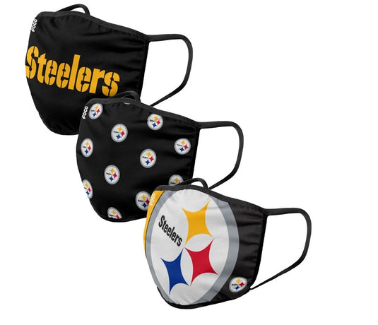 Unisex Pittsburgh Steelers NFL 3-pack Resuable Gametime Face Covers