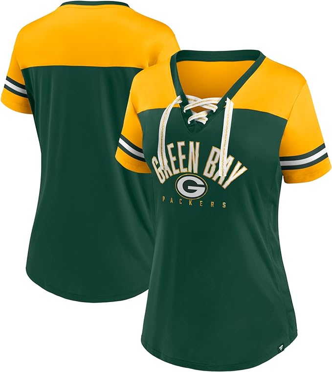 Load image into Gallery viewer, Ladies&#39; Green Bay Packers NFL Blitz &amp; Glam Lace up V-Neck T-Shirt
