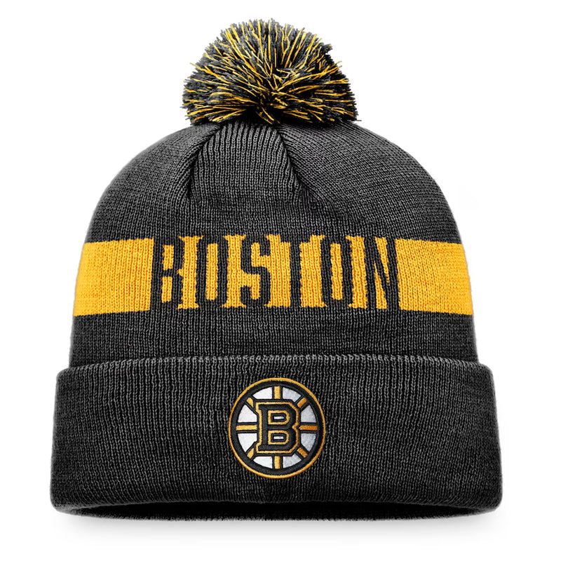 Chargez l&#39;image dans la visionneuse de la galerie, Tuque en tricot à revers avec patch fondamental de la LNH des Bruins de Boston
