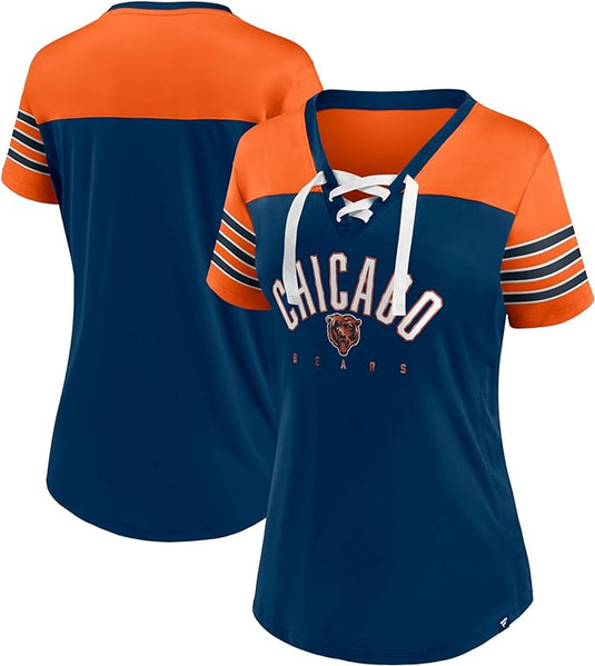 Ladies' Chicago Bears NFL Blitz & Glam Lace up V-Neck T-Shirt