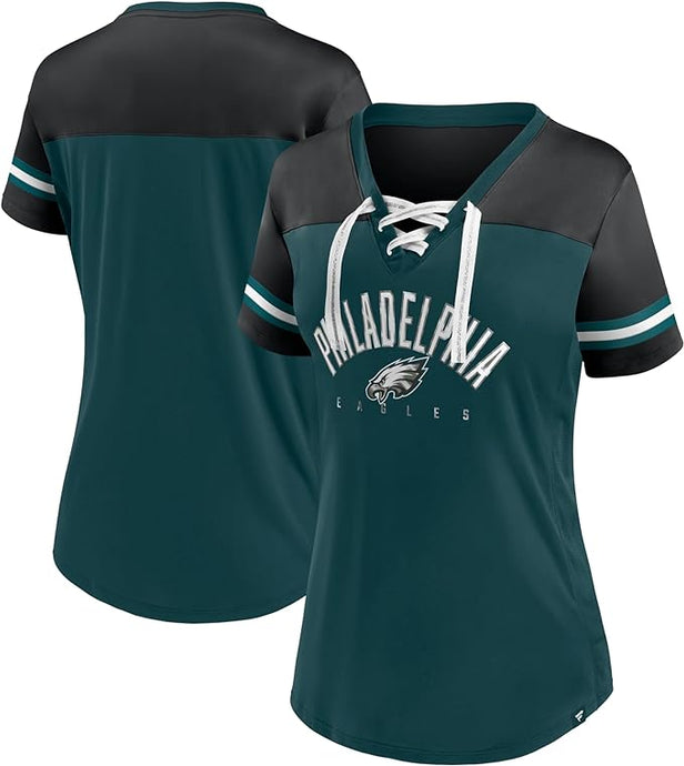 Ladies' Philadelphia Eagles NFL Blitz & Glam Lace up V-Neck T-Shirt