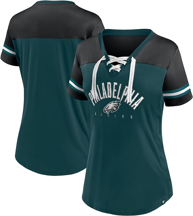 Load image into Gallery viewer, Ladies&#39; Philadelphia Eagles NFL Blitz &amp; Glam Lace up V-Neck T-Shirt
