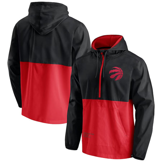 Toronto Raptors NBA Anorak Block Party Windbreaker Half-Zip Hooded Jacket