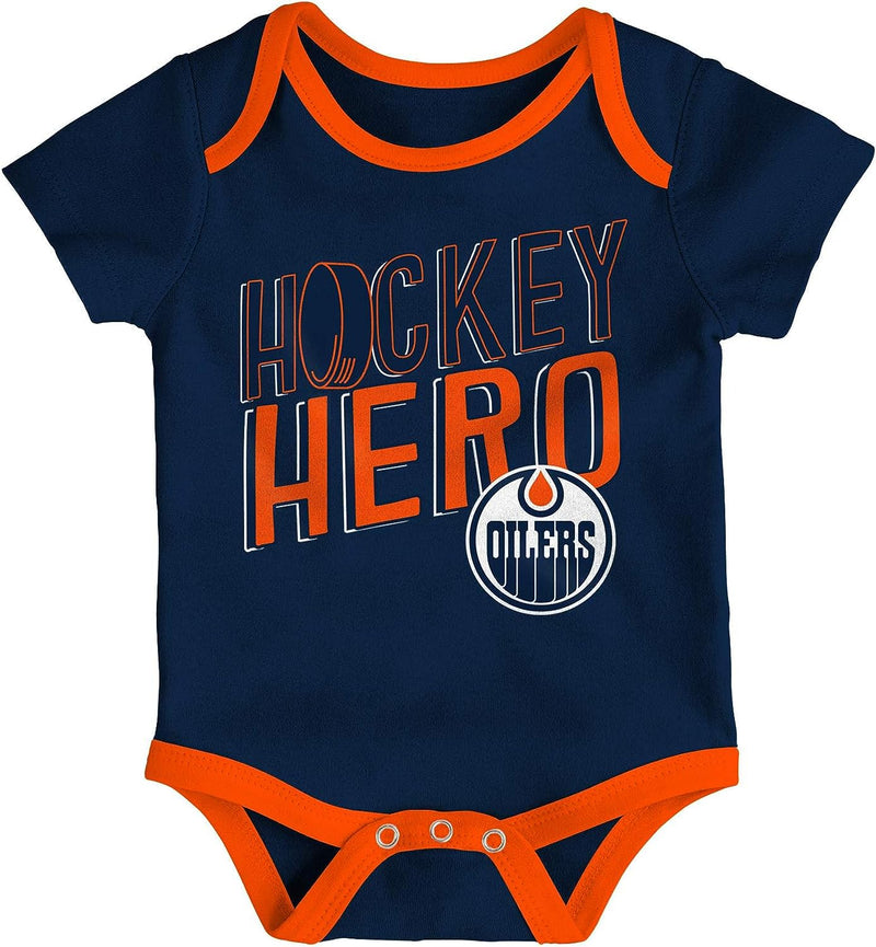 Load image into Gallery viewer, Infant Edmonton Oilers NHL Triple Clappers 3-Pack Creeper Set
