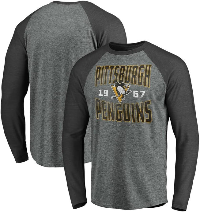 Pittsburgh Penguins NHL Vintage Stack Raglan Long Sleeve Tee