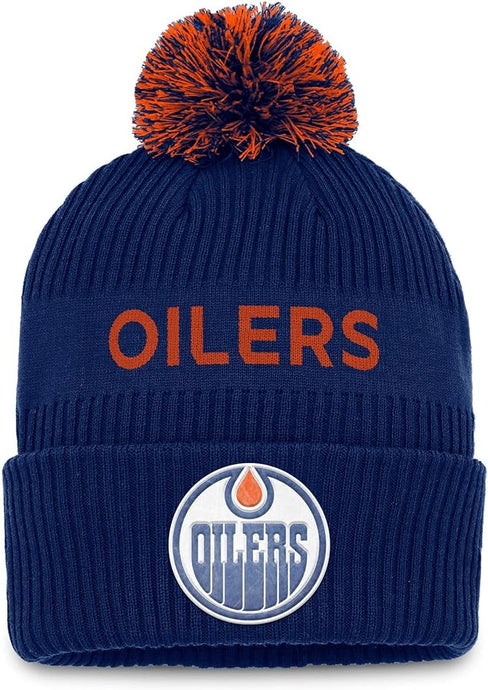 Tuque à pompon authentique avec mot-symbole professionnel de la LNH des Oilers d'Edmonton pour jeunes