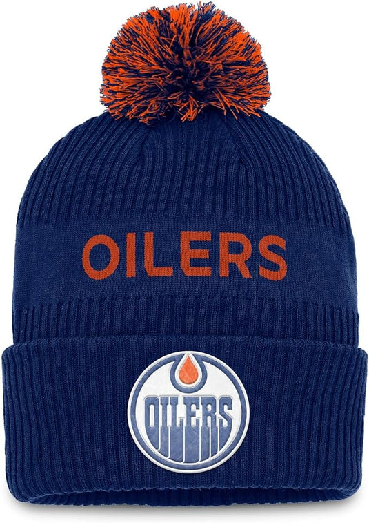 Tuque à pompon authentique avec mot-symbole professionnel de la LNH des Oilers d'Edmonton pour jeunes