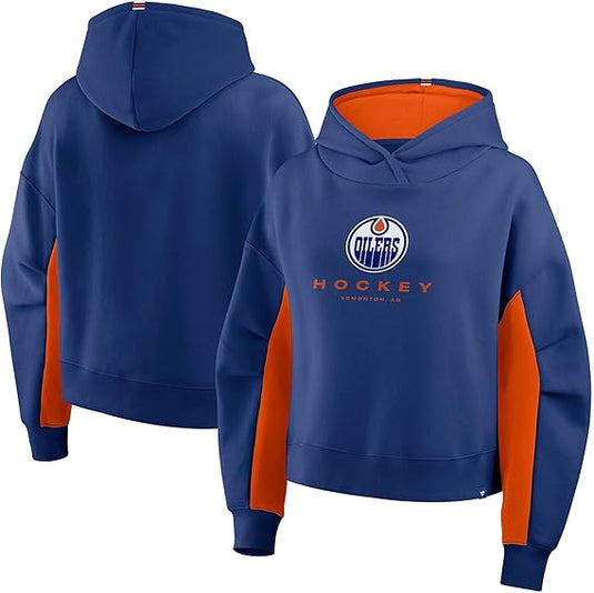 Ladies' Edmonton Oilers NHL Navy Back Check Boxy Hoodie