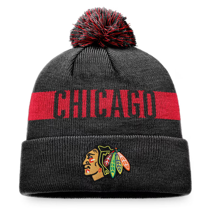 Tuque en tricot à revers avec patch fondamental de la LNH des Blackhawks de Chicago