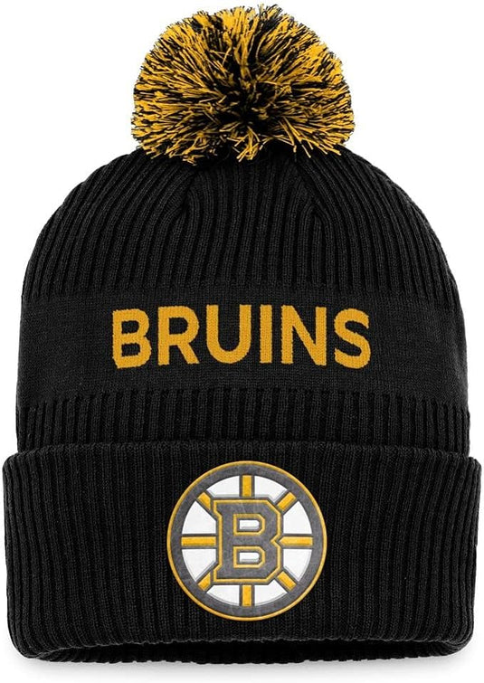 Tuque à pompon authentique avec mot-symbole professionnel de la LNH des Bruins de Boston pour jeunes