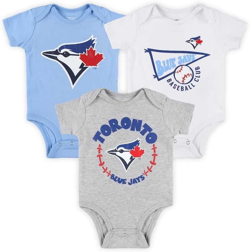 Load image into Gallery viewer, Infant Toronto Blue Jays MLB Biggest Little Fan 3-Pack Bodysuit Set

