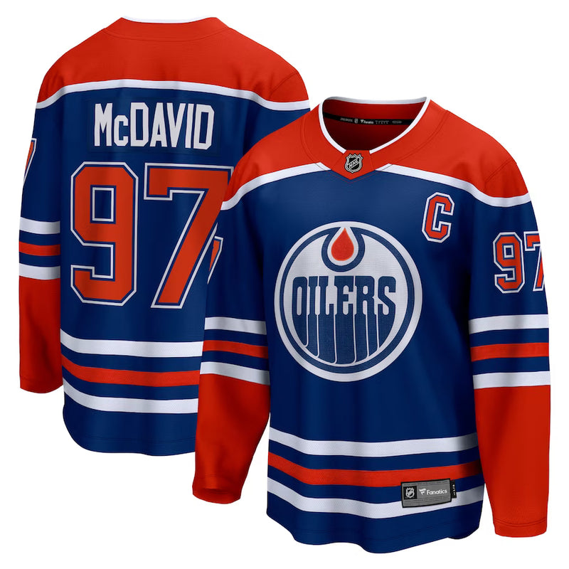 Load image into Gallery viewer, Connor McDavid Edmonton Oilers NHL Fanatics Breakaway Royal Home Jersey
