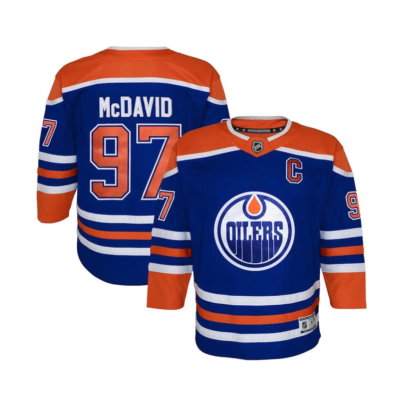 Load image into Gallery viewer, Youth Connor McDavid Edmonton Oilers NHL Premier Royal Team Jersey
