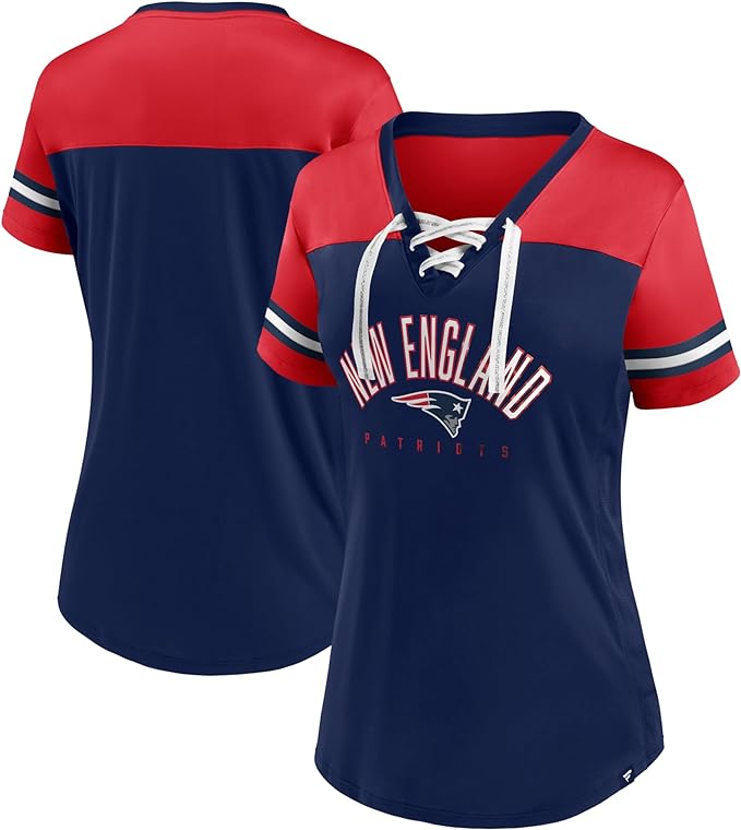 Load image into Gallery viewer, Ladies&#39; New England Patriots NFL Blitz &amp; Glam Lace up V-Neck T-Shirt
