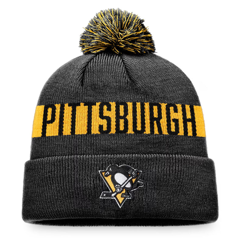 Chargez l&#39;image dans la visionneuse de la galerie, Tuque en tricot à revers avec patch fondamental de la LNH des Penguins de Pittsburgh
