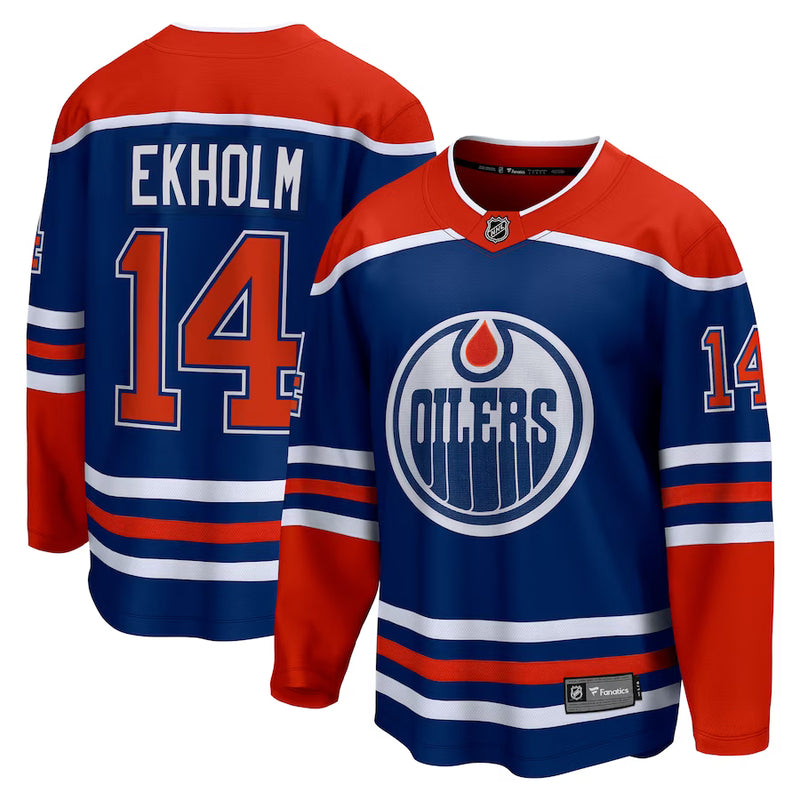 Load image into Gallery viewer, Mattias Ekholm Edmonton Oilers NHL Fanatics Breakaway Royal Home Jersey
