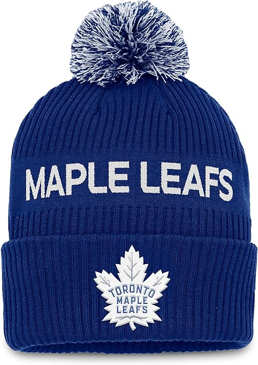 Tuque à pompon authentique avec mot-symbole professionnel de la LNH des Maple Leafs de Toronto pour jeunes