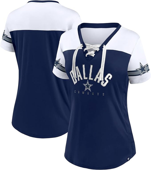 Ladies' Dallas Cowboys NFL Blitz & Glam Lace up V-Neck T-Shirt