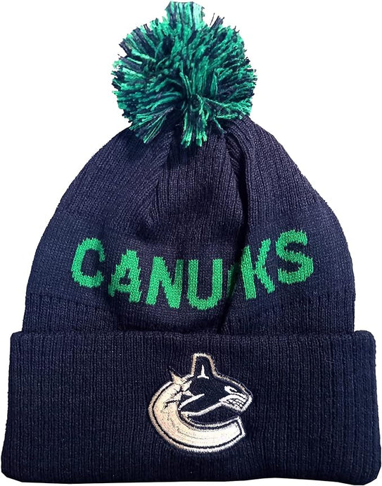 Tuque à pompon authentique avec mot-symbole professionnel de la LNH des Canucks de Vancouver pour jeunes