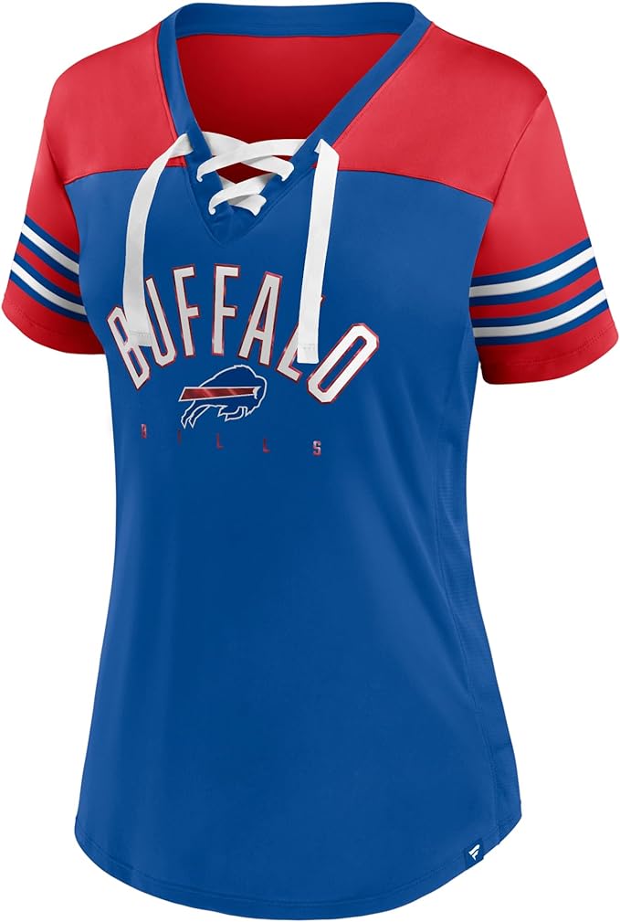 Load image into Gallery viewer, Ladies&#39; Buffalo Bills NFL Blitz &amp; Glam Lace up V-Neck T-Shirt
