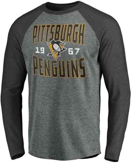 Pittsburgh Penguins NHL Vintage Stack Raglan Long Sleeve Tee