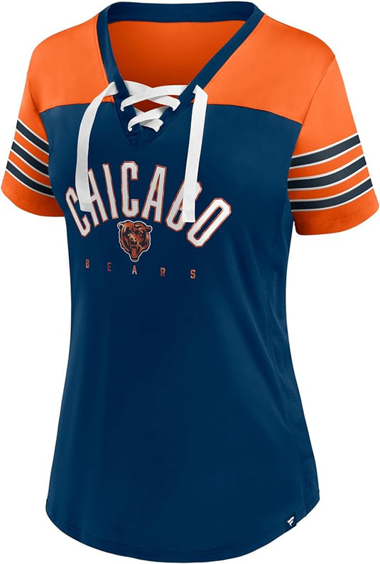 Ladies' Chicago Bears NFL Blitz & Glam Lace up V-Neck T-Shirt