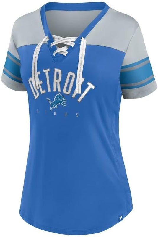 Ladies' Detroit Lions NFL Blitz & Glam Lace up V-Neck T-Shirt
