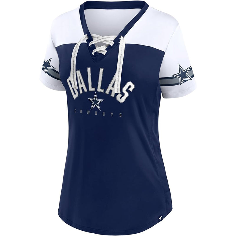 Load image into Gallery viewer, Ladies&#39; Dallas Cowboys NFL Blitz &amp; Glam Lace up V-Neck T-Shirt

