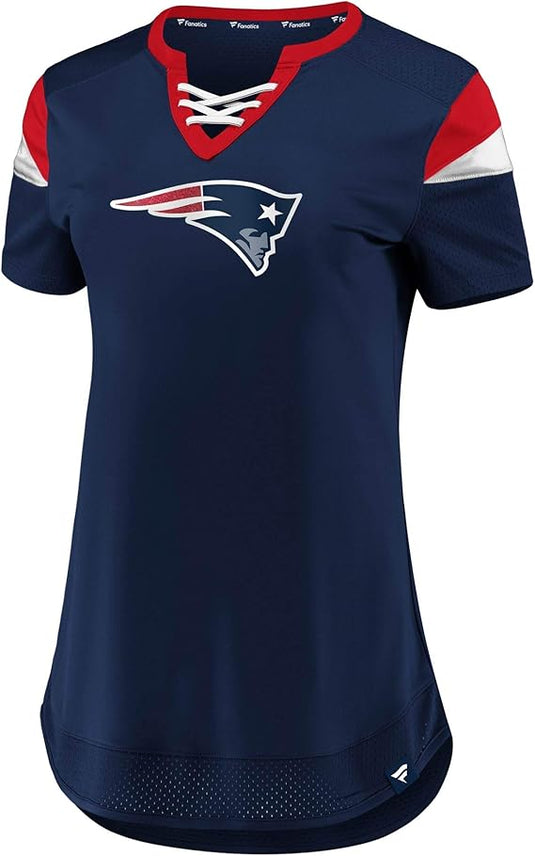Ladies' New England Patriots NFL Draft Me Lace up V-Neck T-Shirt