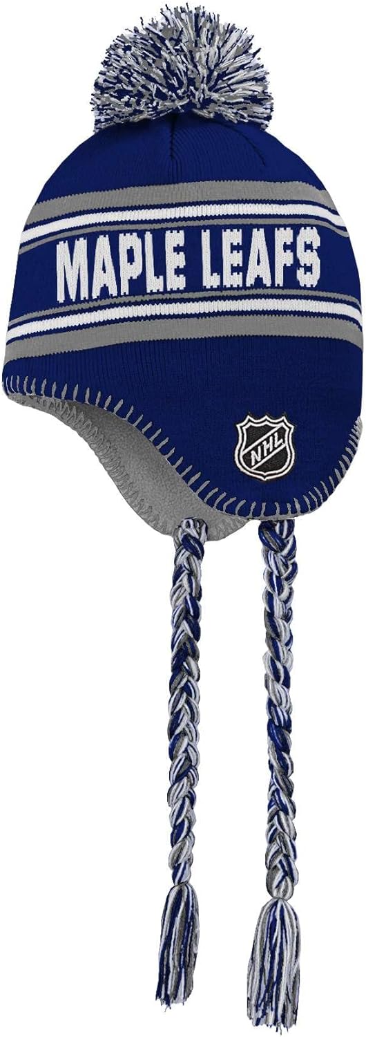 Chargez l&#39;image dans la visionneuse de la galerie, Youth Toronto Maple Leafs NHL Jacquard Tassel Pom Knit Hat

