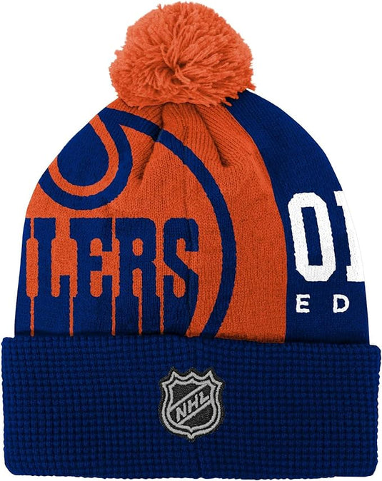 Tuque à pompon à revers LNH Impact pour jeunes des Oilers d'Edmonton