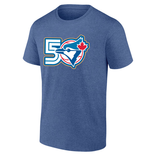 Toronto Blue Jays MLB 50th Anniversary Logo Heather Blue T-Shirt - Sport Army