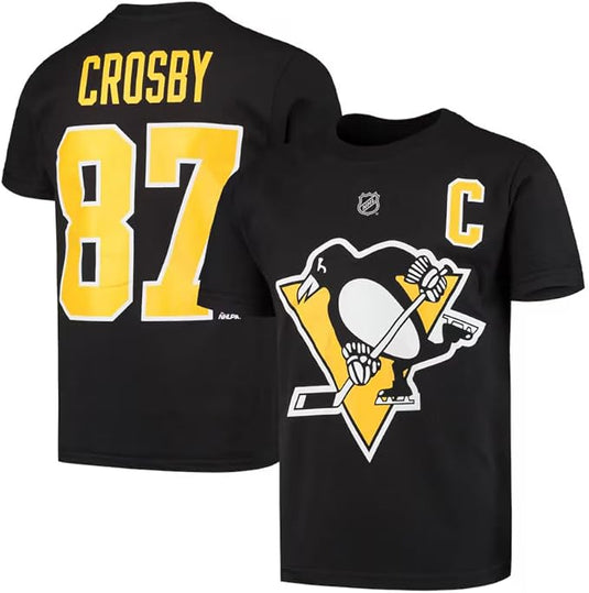T-shirt avec nom et numéro du capitaine Sidney Crosby des Penguins de Pittsburgh pour jeunes