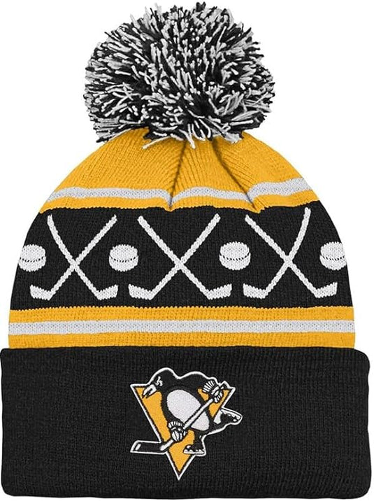 Tuque en tricot à revers à pompon de hockey de la LNH des Penguins de Pittsburgh pour jeunes