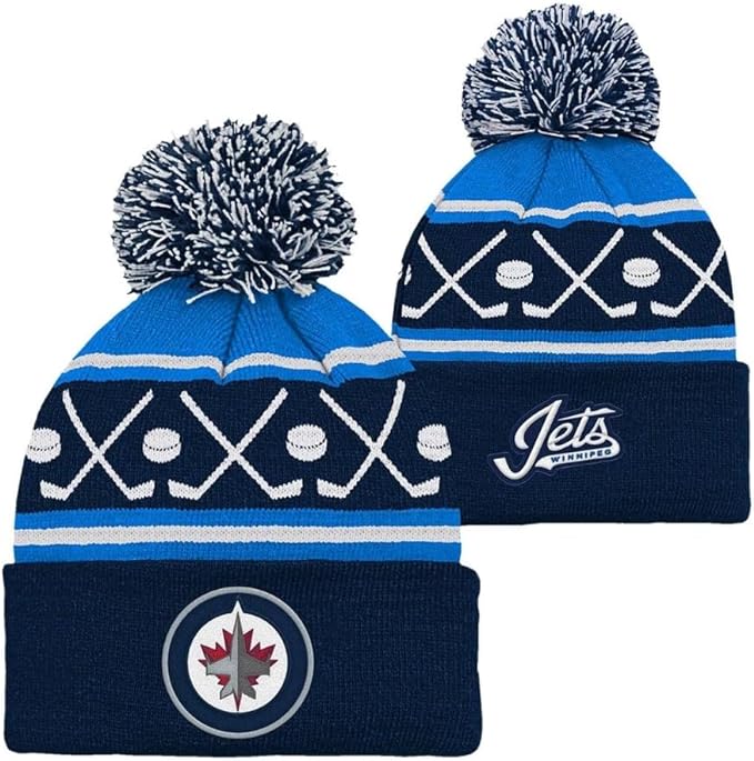 Tuque en tricot à revers à pompon de hockey de la LNH des Jets de Winnipeg pour jeunes