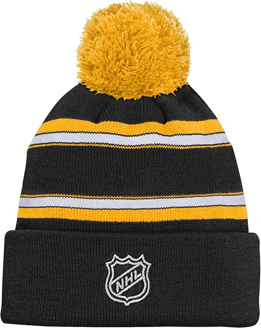 Youth Boston Bruins NHL Wordmark Jacquard Cuffed Knit Pom Toque - Sport Army