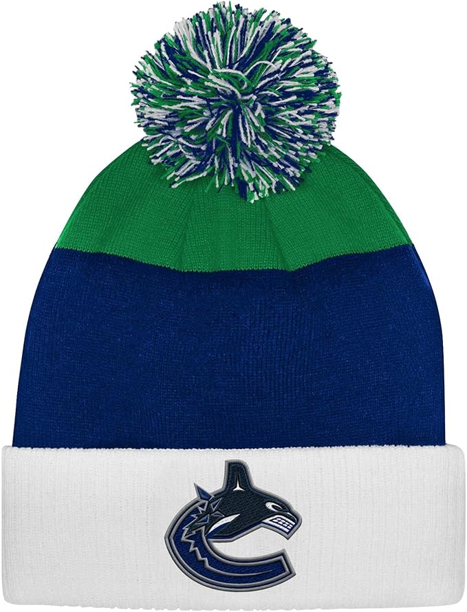 Load image into Gallery viewer, Youth Vancouver Canucks NHL Essentials Cuffed Knit Pom Toque - Sport Army
